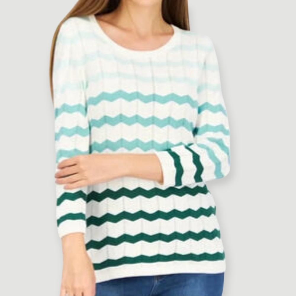41 Hawthorn Grinda Green And White Pointelle Chevron Pullover Sweater Size S